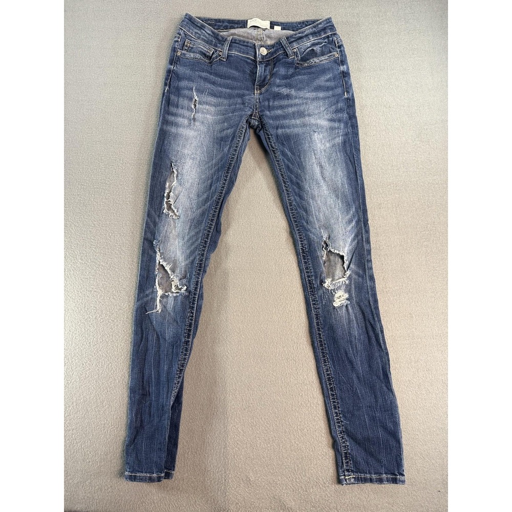 BKE Stella Jeans Womens 25R Medium Wash Blue Low Rise Skinny Distressed Denim